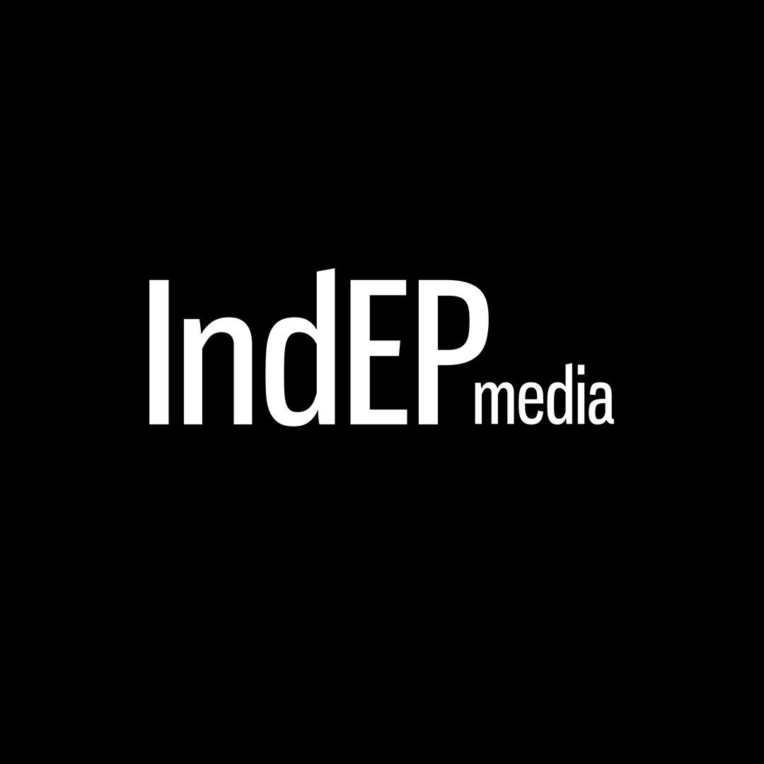 IndEP media white logo on black background